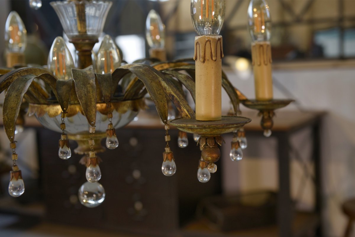 Sheet Metal And Tassel Pendant Attributed To Maison Jansen 1970s-photo-4