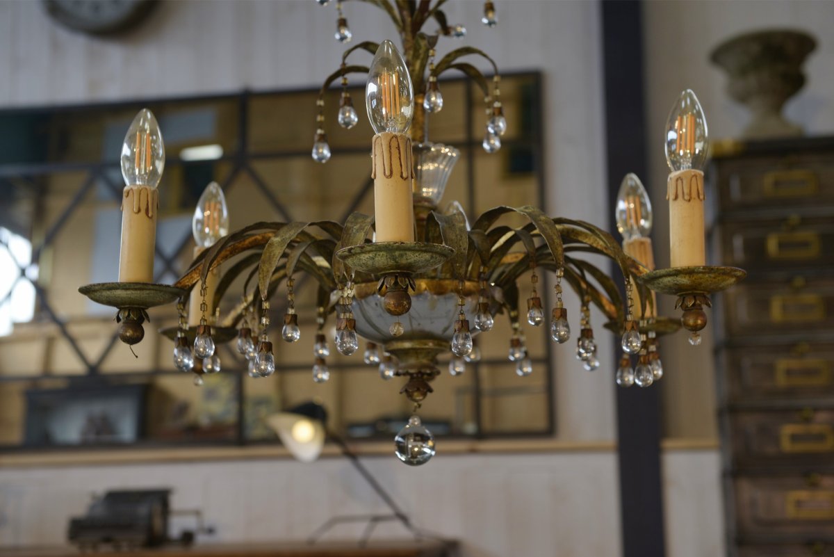 Sheet Metal And Tassel Pendant Attributed To Maison Jansen 1970s-photo-1