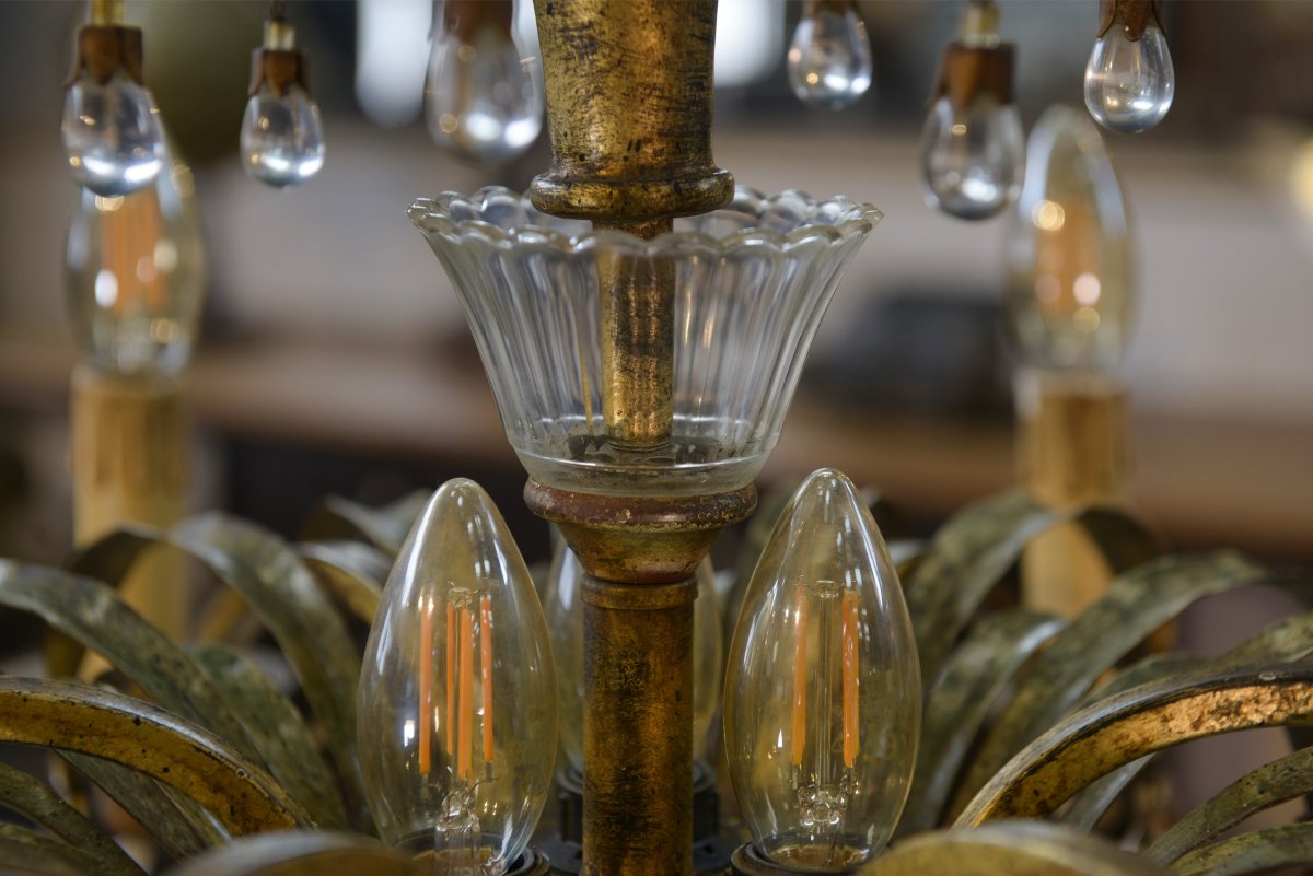 Sheet Metal And Tassel Pendant Attributed To Maison Jansen 1970s-photo-2