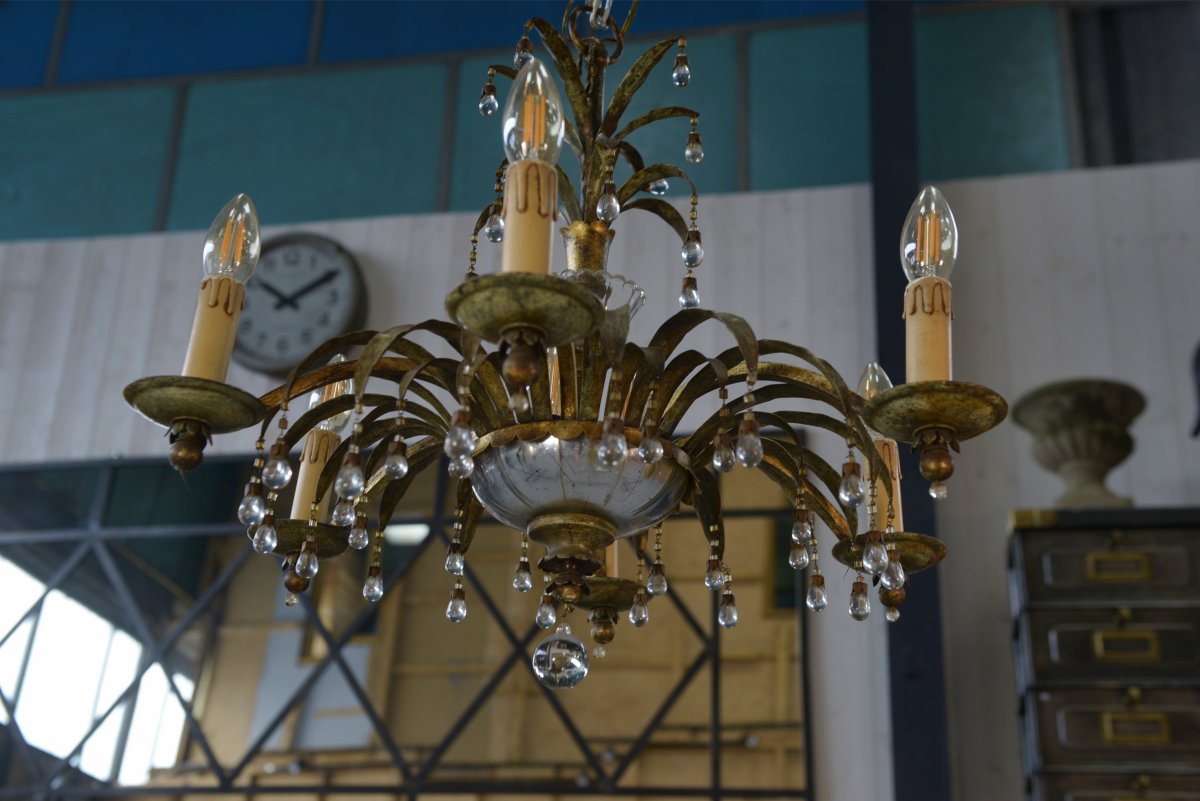 Sheet Metal And Tassel Pendant Attributed To Maison Jansen 1970s-photo-5