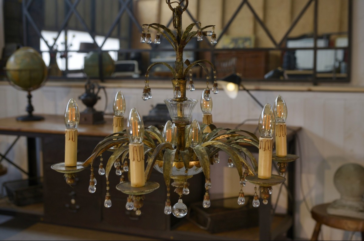 Sheet Metal And Tassel Pendant Attributed To Maison Jansen 1970s