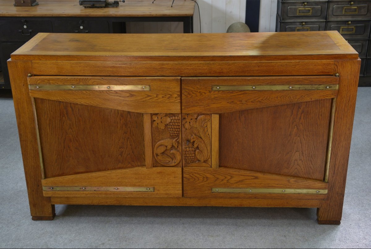 Buffet en chêne massif Art déco par Henri Bonjour 1930's-photo-2