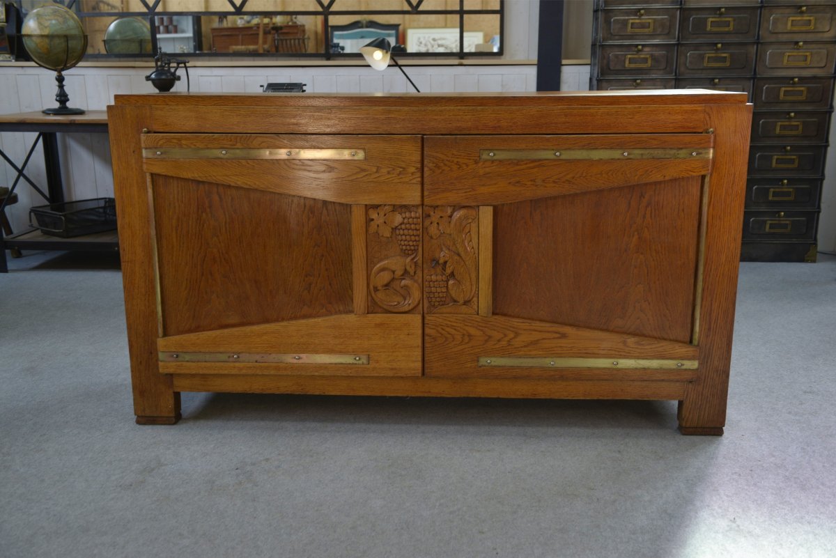 Buffet en chêne massif Art déco par Henri Bonjour 1930's-photo-5