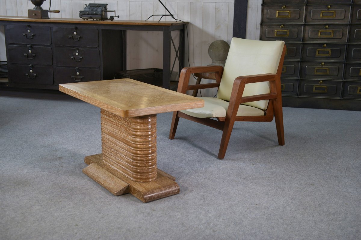 Table d'appoint en chêne massif attribué à Gaston Poisson 1960's-photo-2
