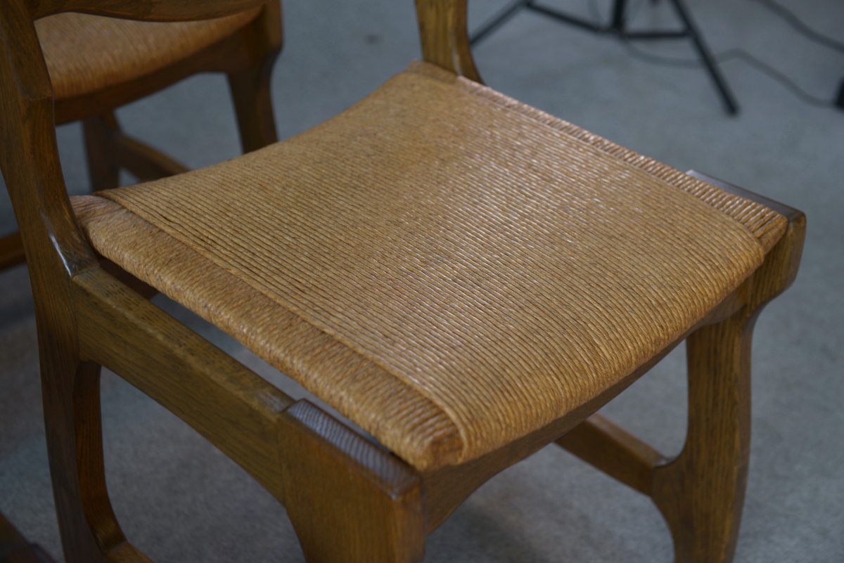 Set Of 6 Rush-seated Chairs In The Style Of Guillerme And Chambron, 1950s-photo-2