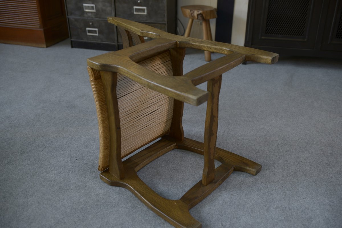 Set Of 6 Rush-seated Chairs In The Style Of Guillerme And Chambron, 1950s-photo-5