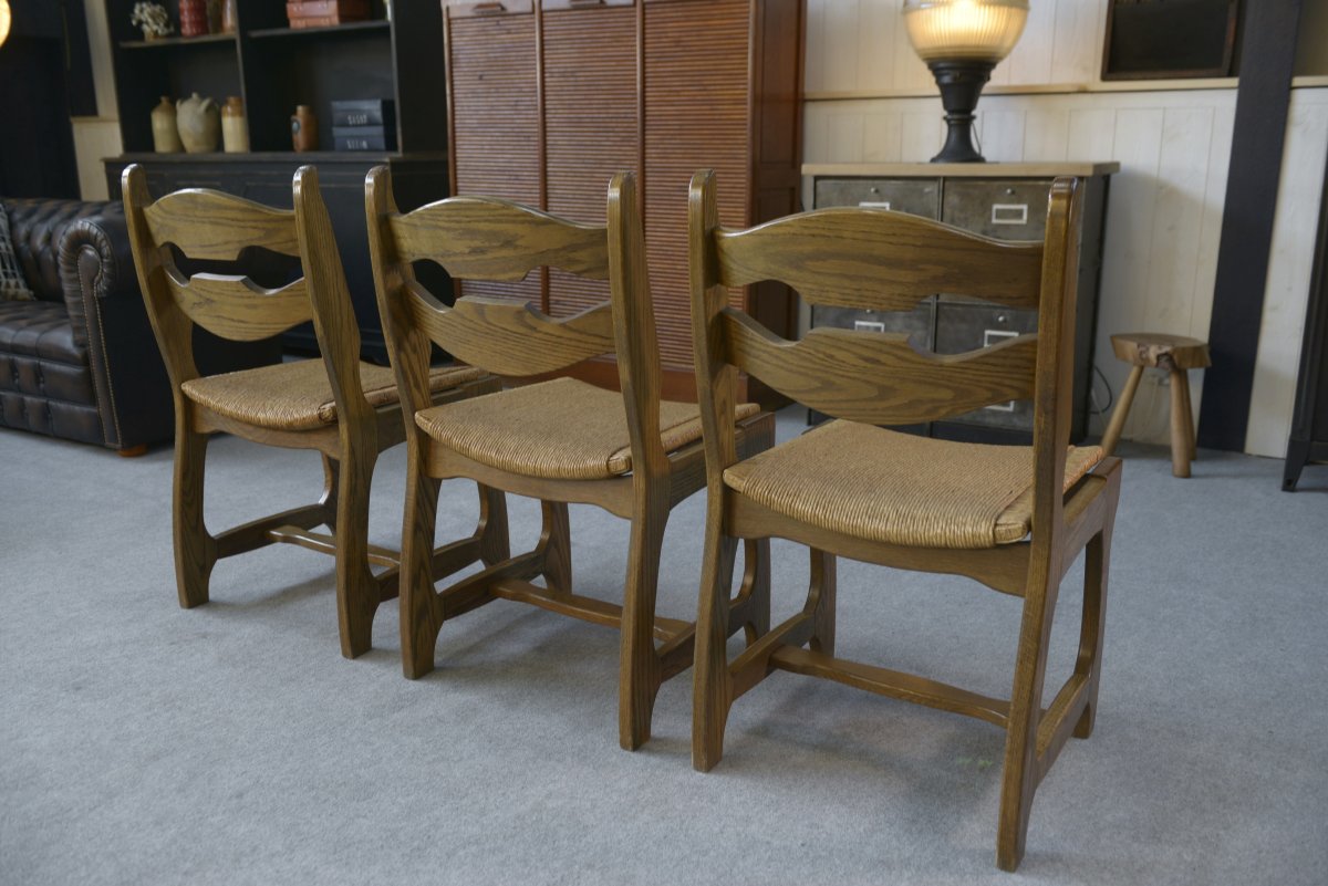 Set Of 6 Rush-seated Chairs In The Style Of Guillerme And Chambron, 1950s-photo-7
