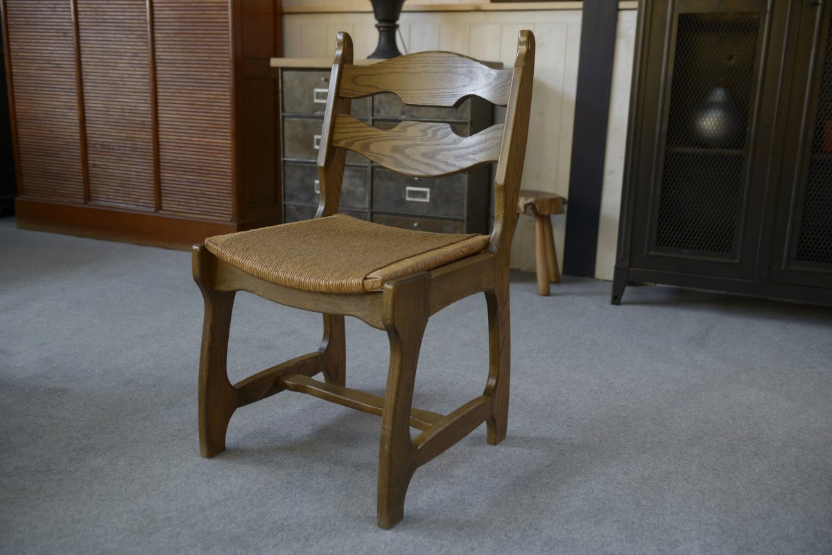 Set Of 6 Rush-seated Chairs In The Style Of Guillerme And Chambron, 1950s-photo-8