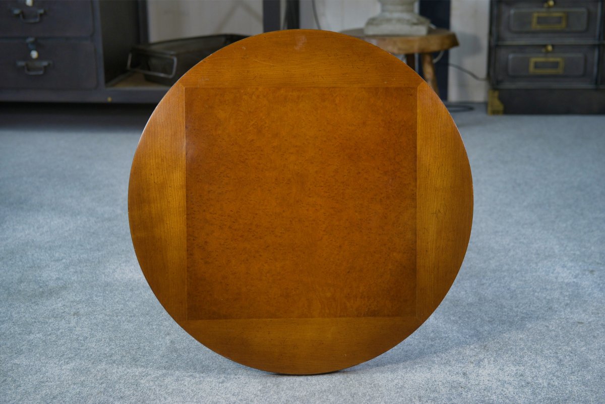 Table d'appoint circulaire en laiton, orme et loupe d'orme 1940's-photo-3