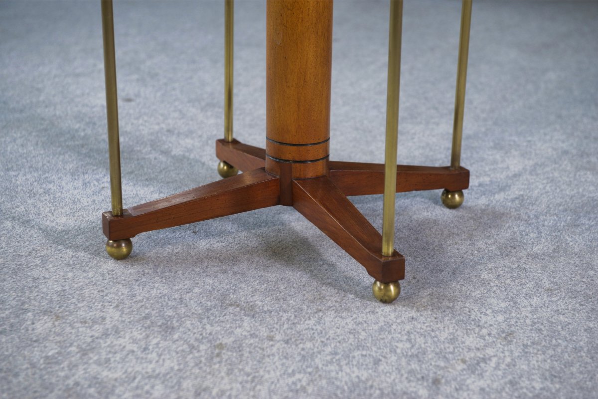 Table d'appoint circulaire en laiton, orme et loupe d'orme 1940's-photo-3