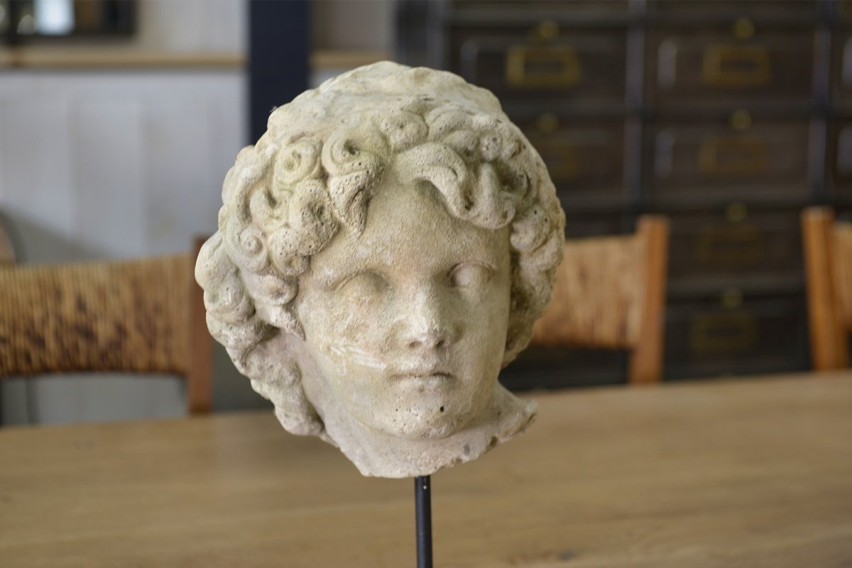 Sculpture Of A Head In Reconstituted Stone Carved In The Antique Style Of The 19th Century-photo-2