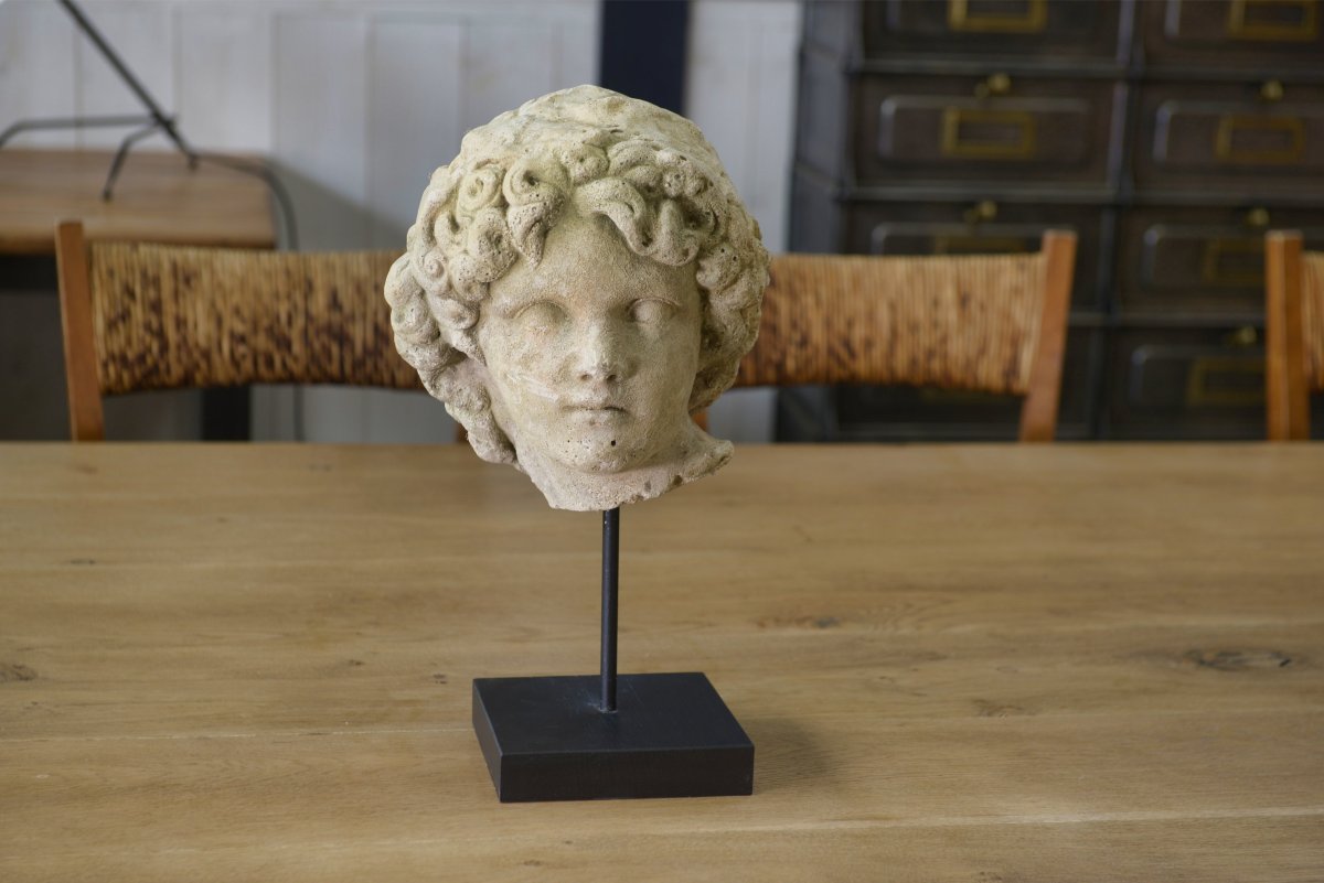 Sculpture Of A Head In Reconstituted Stone Carved In The Antique Style Of The 19th Century-photo-3
