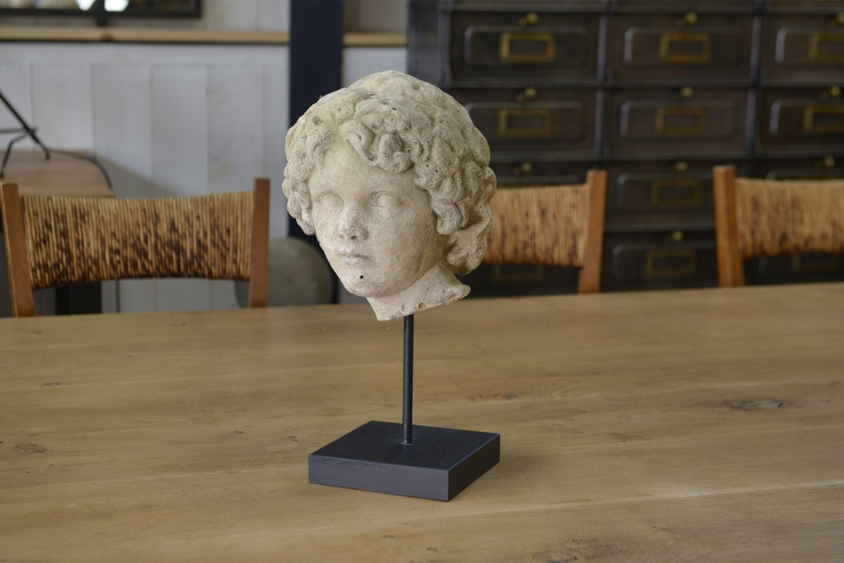 Sculpture Of A Head In Reconstituted Stone Carved In The Antique Style Of The 19th Century-photo-4
