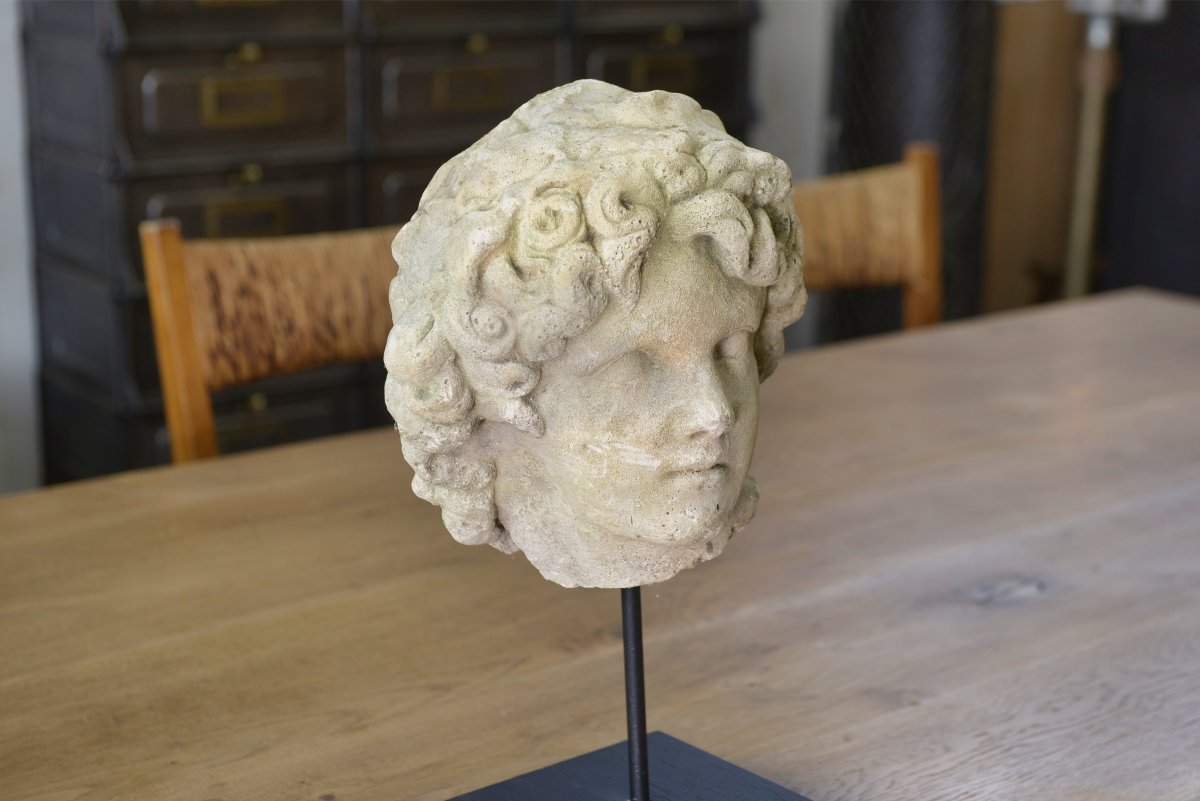 Sculpture Of A Head In Reconstituted Stone Carved In The Antique Style Of The 19th Century-photo-1