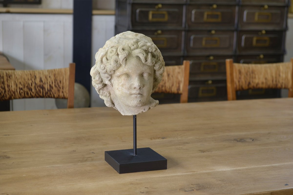 Sculpture Of A Head In Reconstituted Stone Carved In The Antique Style Of The 19th Century-photo-2