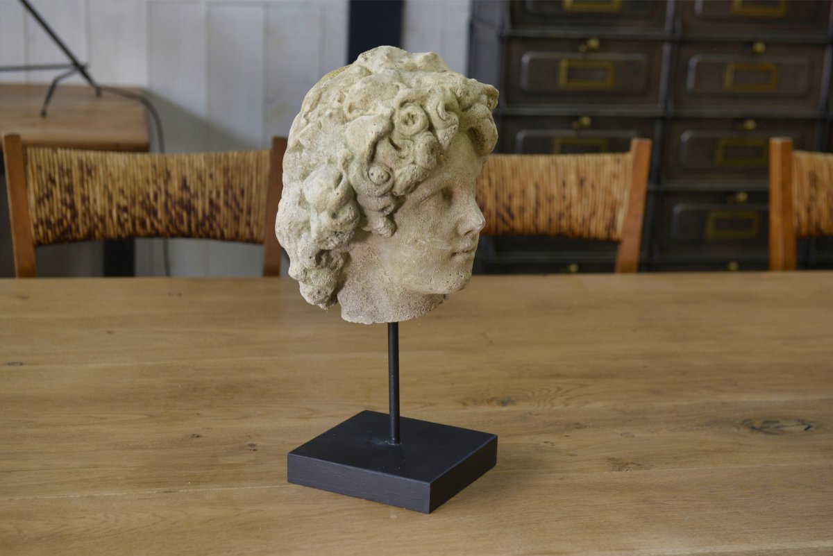 Sculpture Of A Head In Reconstituted Stone Carved In The Antique Style Of The 19th Century-photo-4