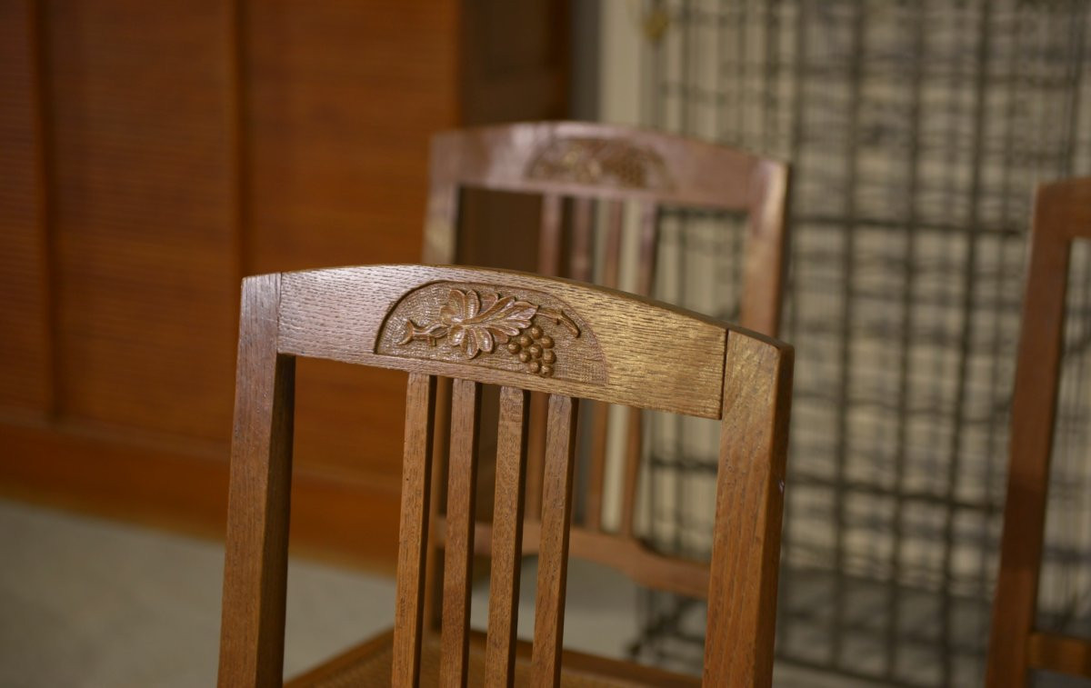 Lot de 6 chaises cannées en chêne Art déco 1930's-photo-2