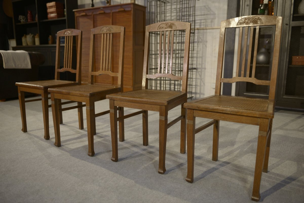 Lot de 6 chaises cannées en chêne Art déco 1930's-photo-3