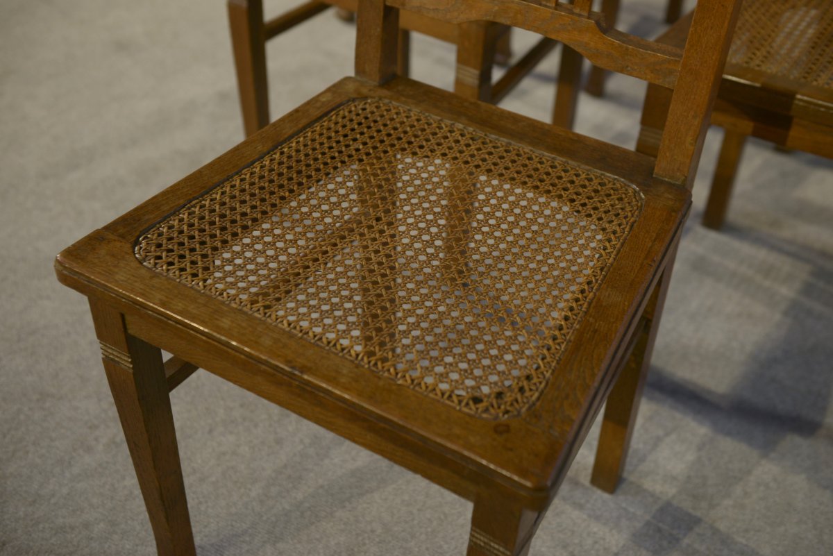 Lot de 6 chaises cannées en chêne Art déco 1930's-photo-4