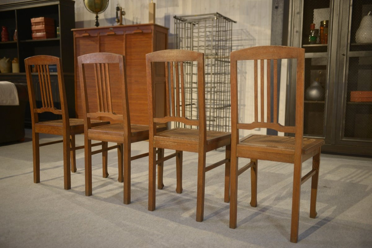 Lot de 6 chaises cannées en chêne Art déco 1930's-photo-1
