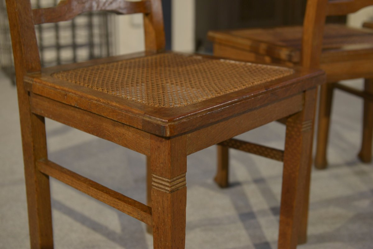 Lot de 6 chaises cannées en chêne Art déco 1930's-photo-2