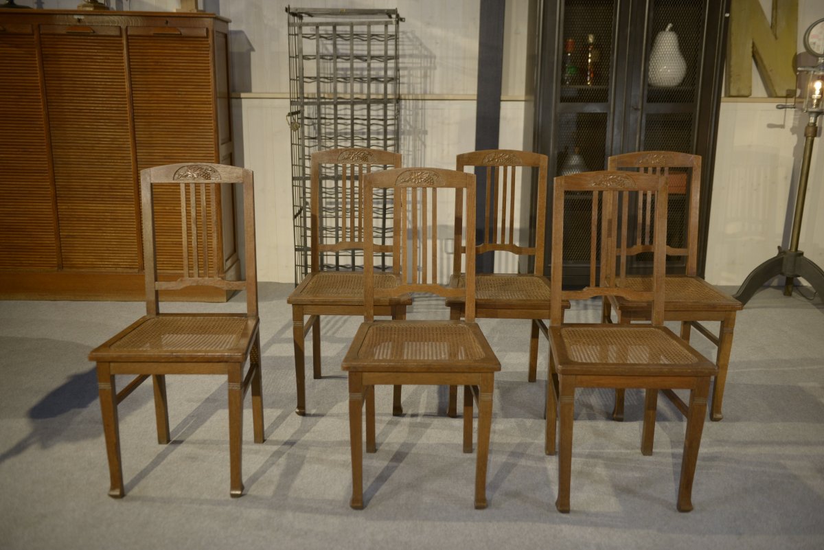 Lot de 6 chaises cannées en chêne Art déco 1930's-photo-6