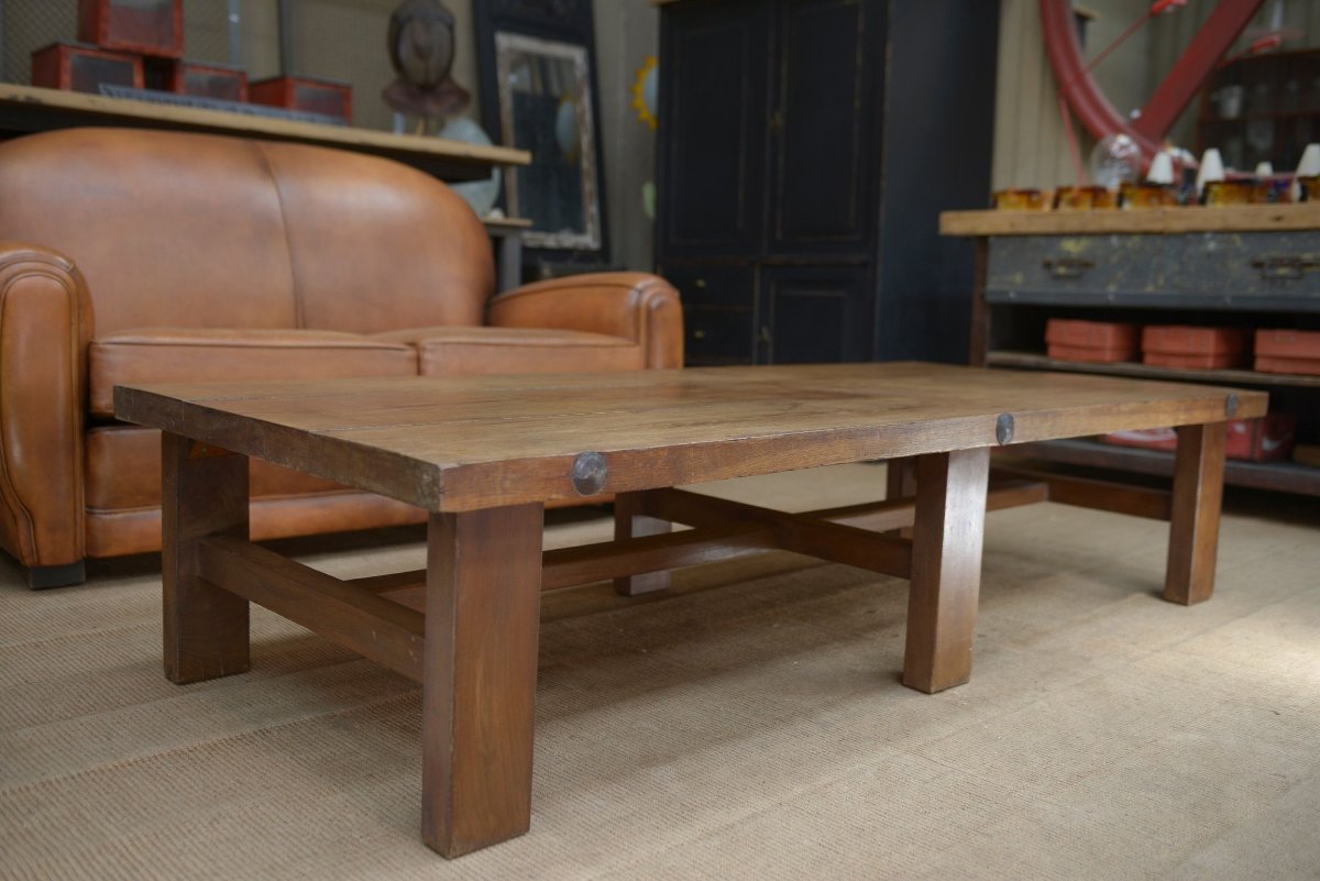 6-legged Solid Oak Coffee Table, 1950s -photo-2
