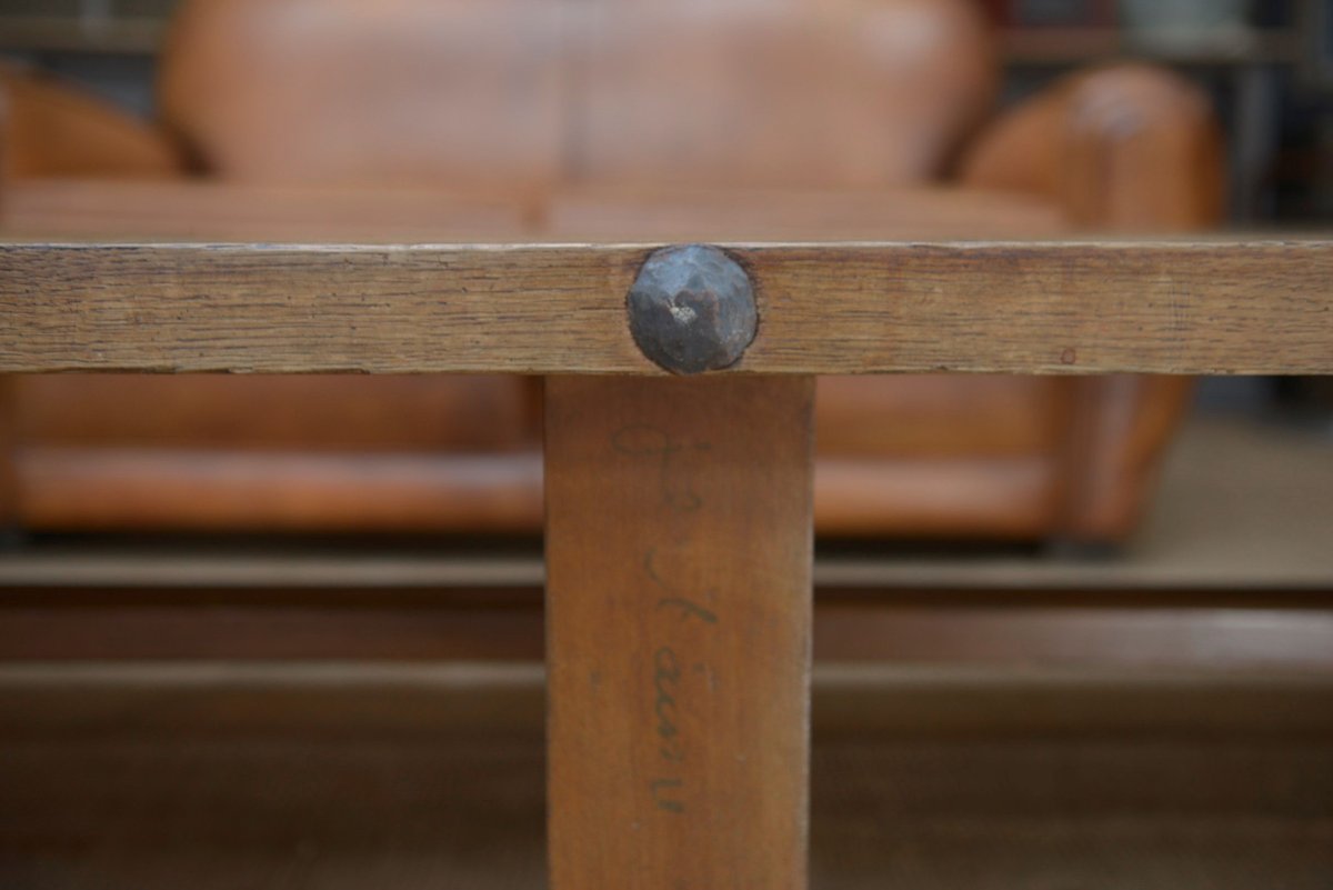 6-legged Solid Oak Coffee Table, 1950s -photo-3