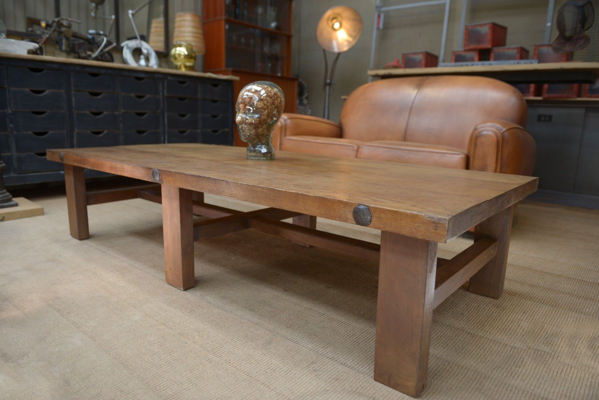 6-legged Solid Oak Coffee Table, 1950s -photo-4