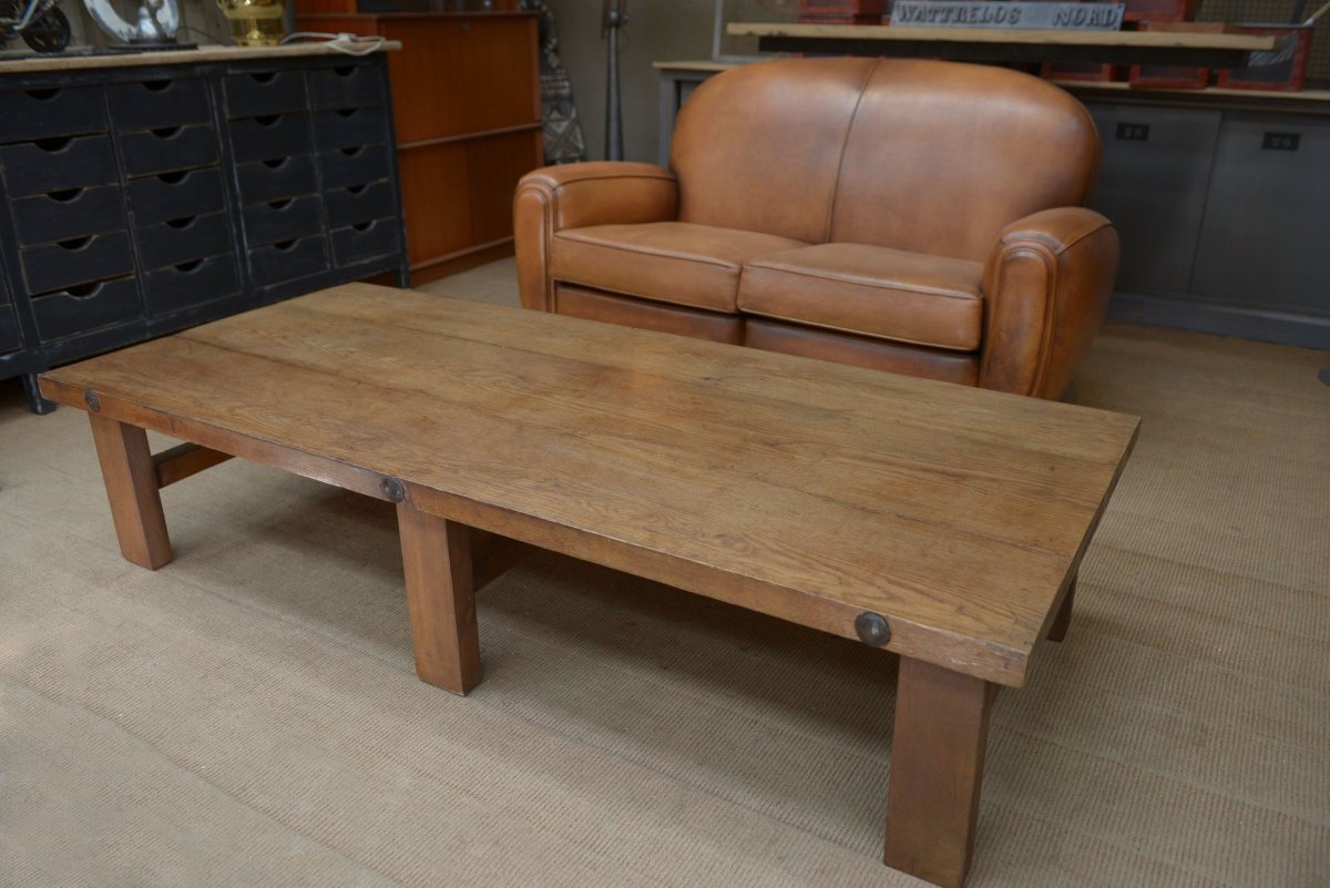 6-legged Solid Oak Coffee Table, 1950s -photo-1