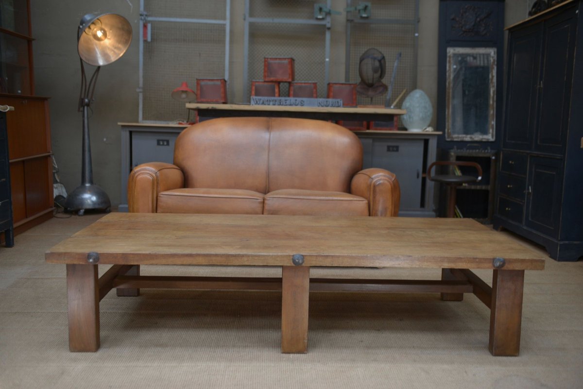 6-legged Solid Oak Coffee Table, 1950s -photo-2