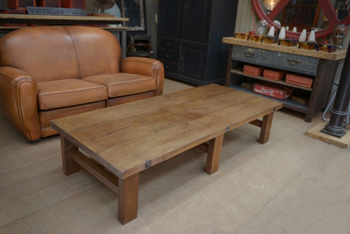 6-legged Solid Oak Coffee Table, 1950s 