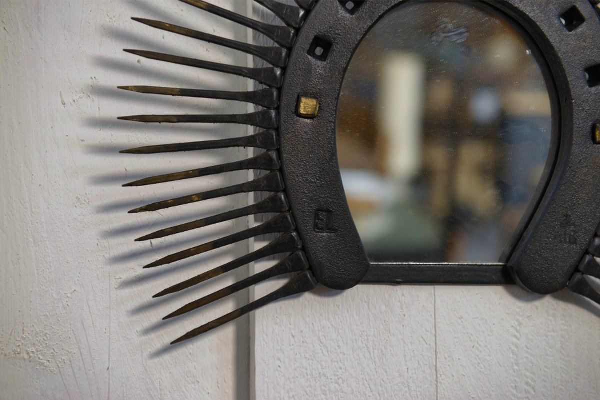Miroir brutaliste fer à cheval 1960's-photo-3