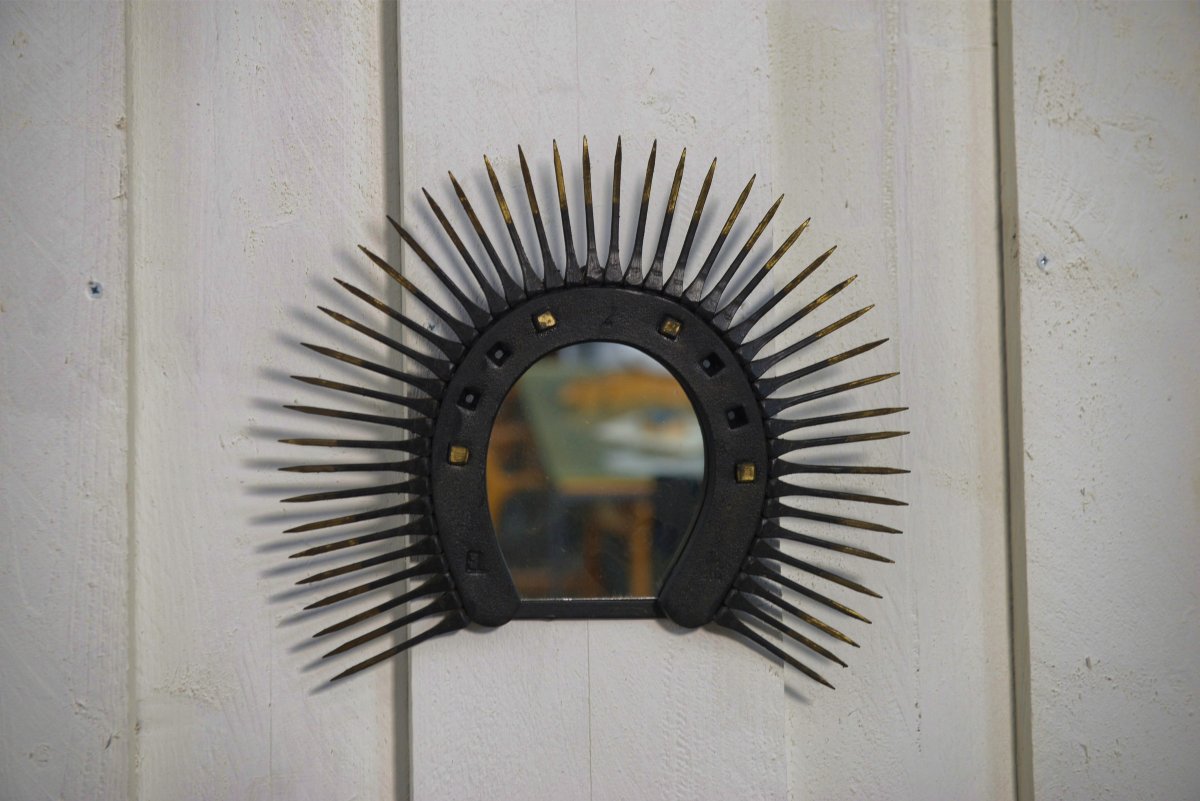 Miroir brutaliste fer à cheval 1960's-photo-4