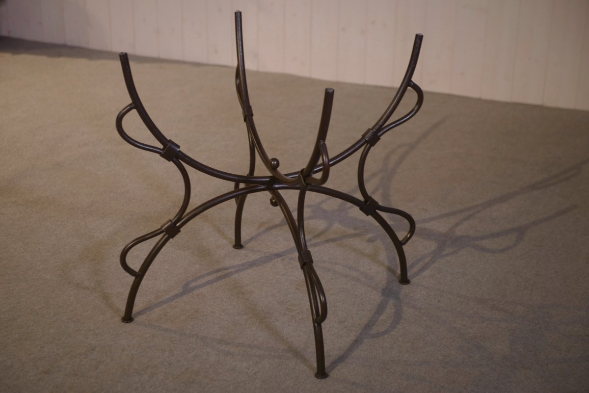 Folding Wrought Iron Table With Glass Top, Indoor/outdoor, 1960s-photo-3