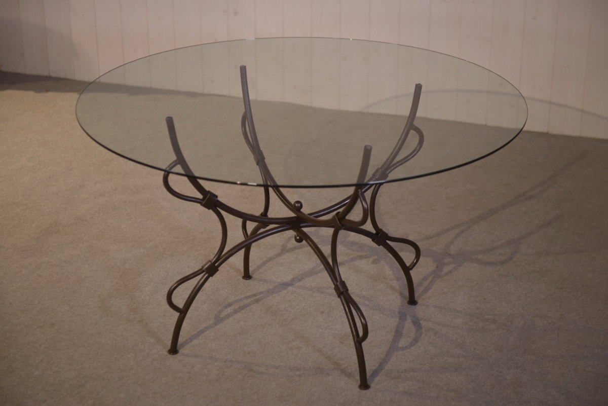 Folding Wrought Iron Table With Glass Top, Indoor/outdoor, 1960s-photo-4