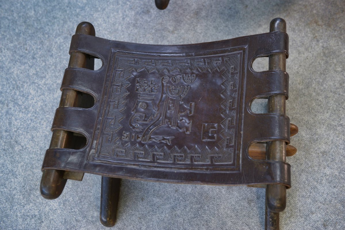 Armchair With Ottoman By Angel Pazmino In Wood And Brown Leather 1960's-photo-1