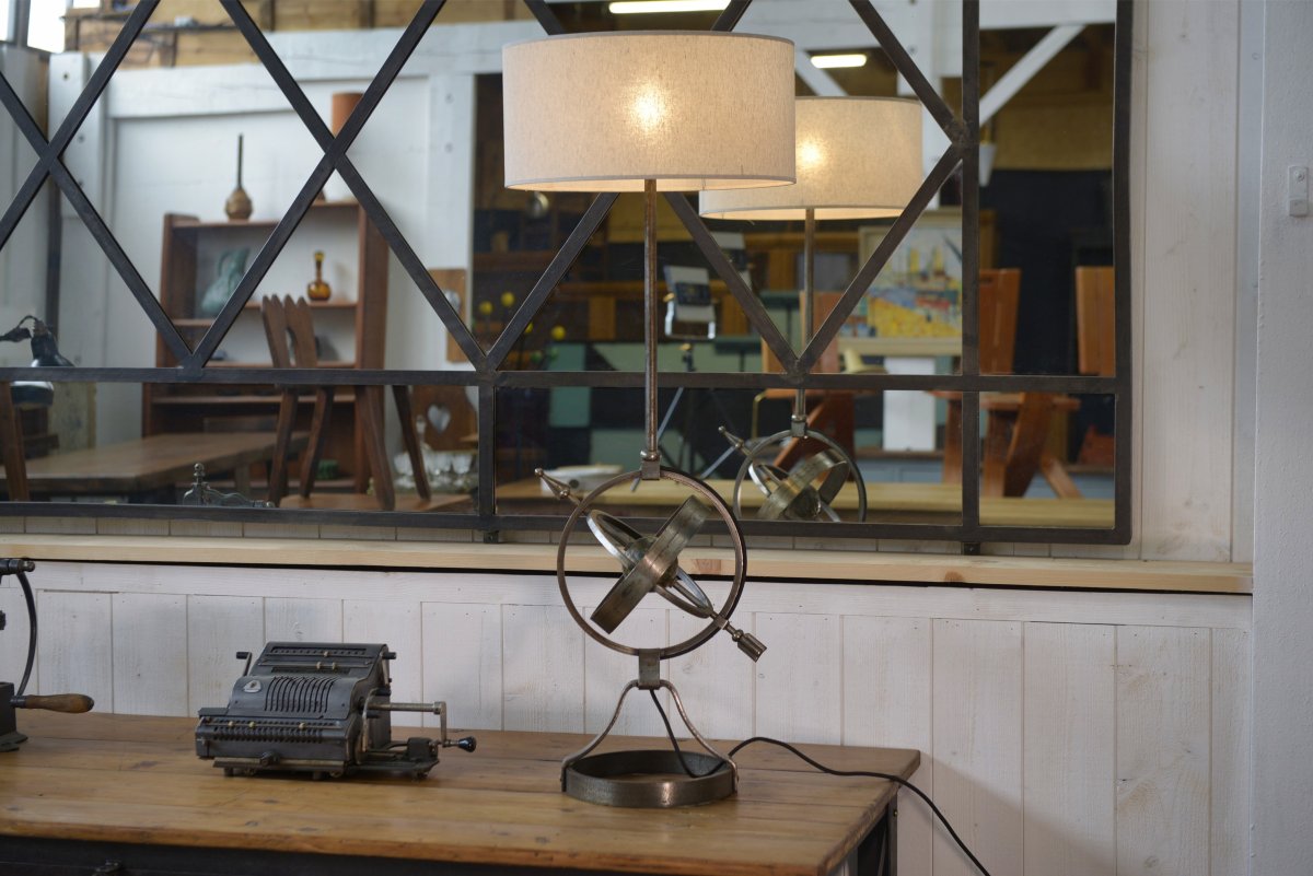 Lampe astrolabe néo-classique par Jean-Pierre Ryckaert 1960's-photo-1