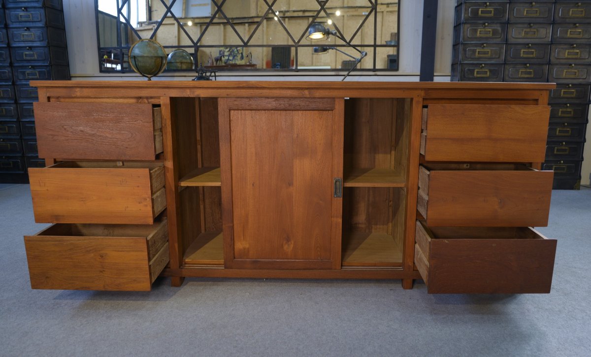 Grand buffet en teck 6 tiroirs et 2 portes coulissantes-photo-3