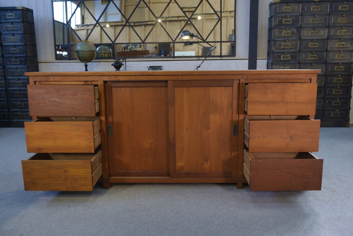 Grand buffet en teck 6 tiroirs et 2 portes coulissantes-photo-3