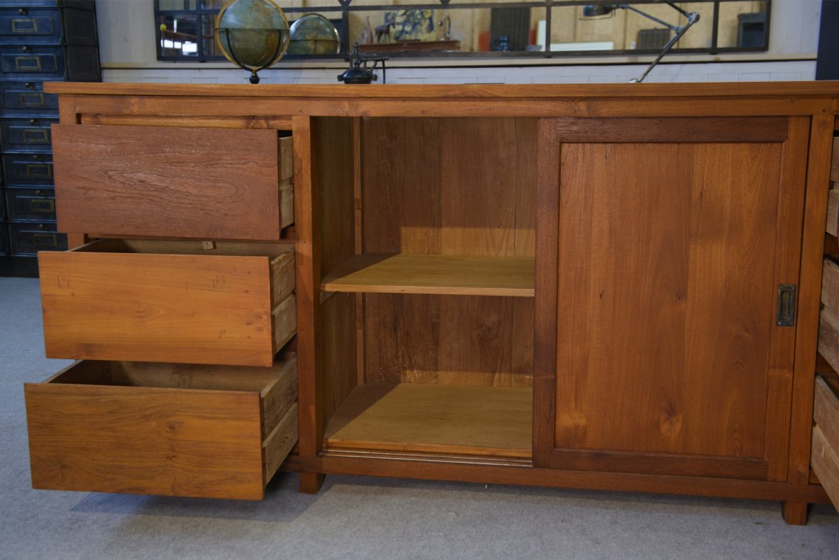 Grand buffet en teck 6 tiroirs et 2 portes coulissantes-photo-5