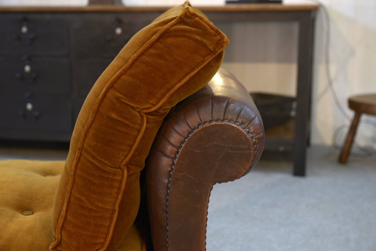 Banquette en cuir clouté vers 1920-photo-4