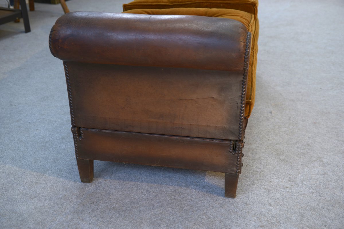 Banquette en cuir clouté vers 1920-photo-8