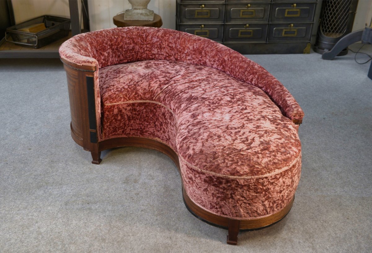 Canapé "Rognon" Art déco en placage d'acajou 1930's-photo-2