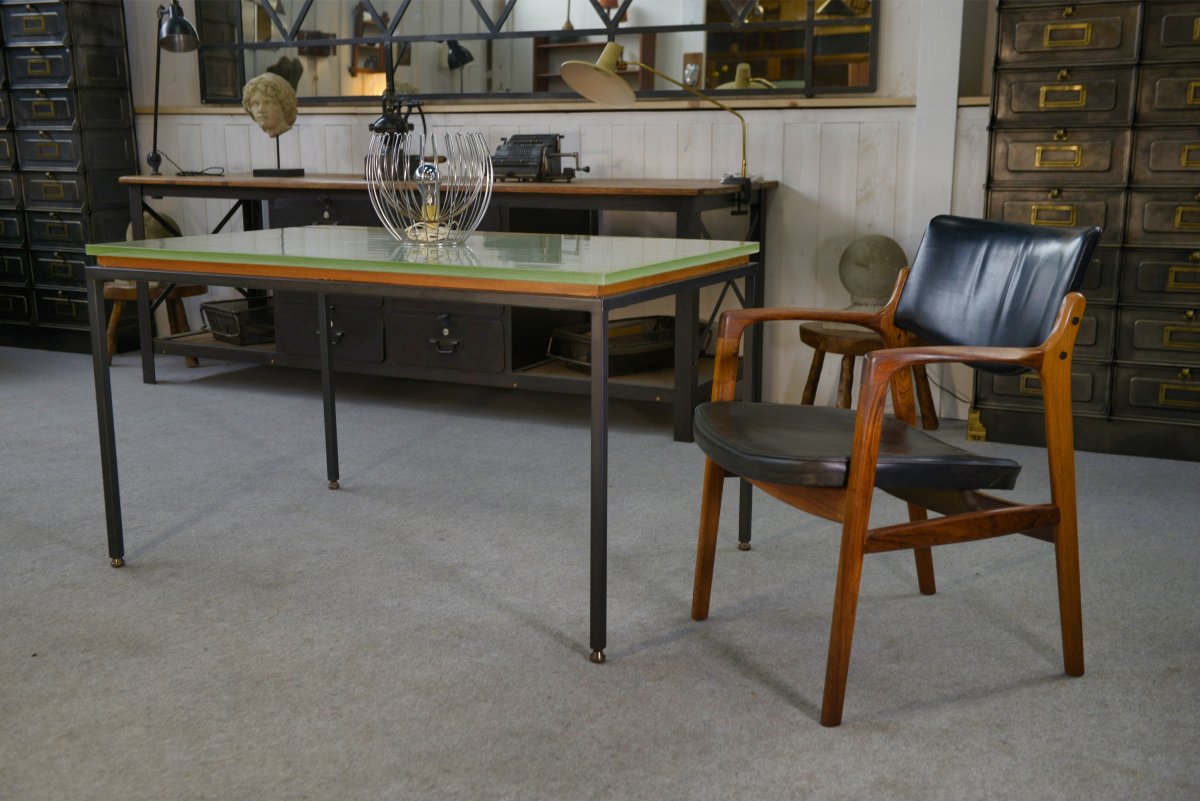Saint-gobain Glass And Black Lacquered Metal Designer Table, 1960s-photo-2