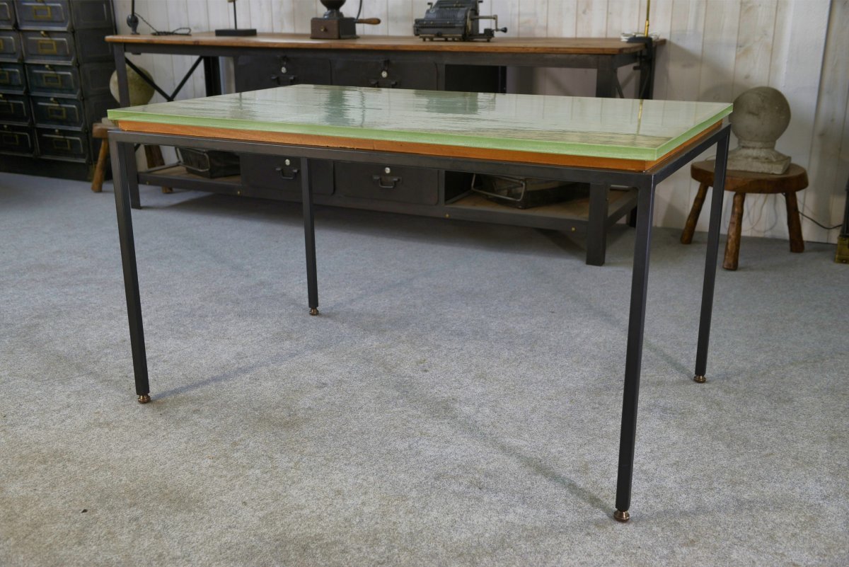 Saint-gobain Glass And Black Lacquered Metal Designer Table, 1960s-photo-2