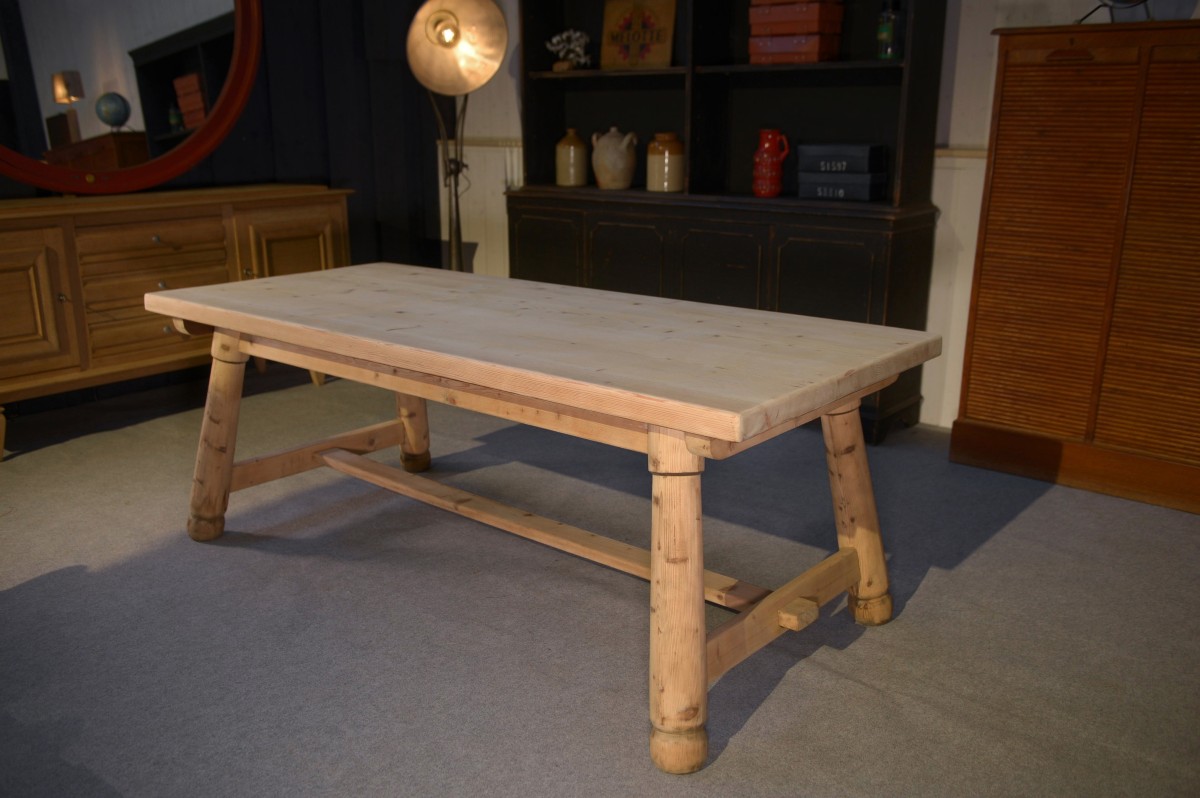 Table de ferme en pin brut brutaliste Georges Robert 1960's 