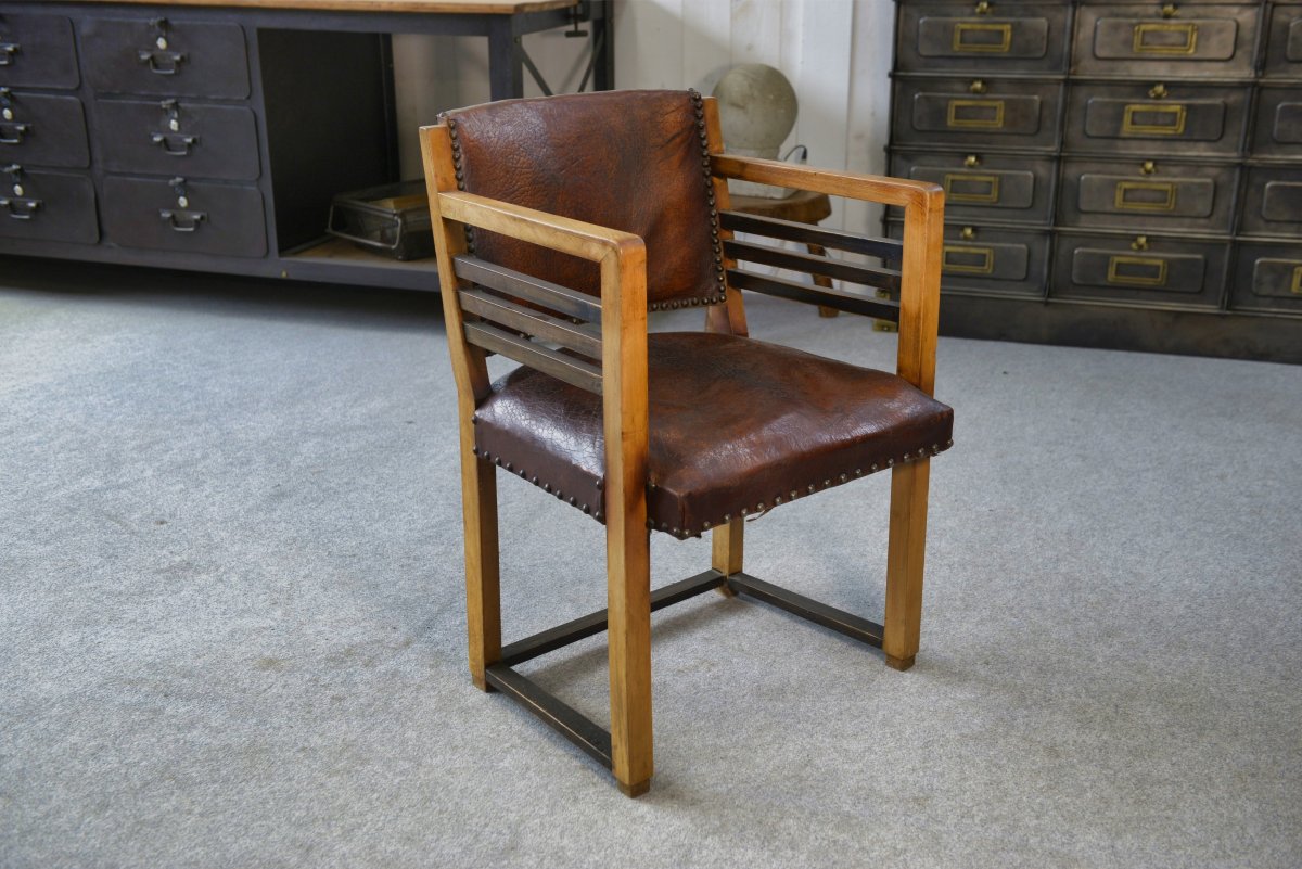 Modern Leather Armchair From The 1940s-photo-3