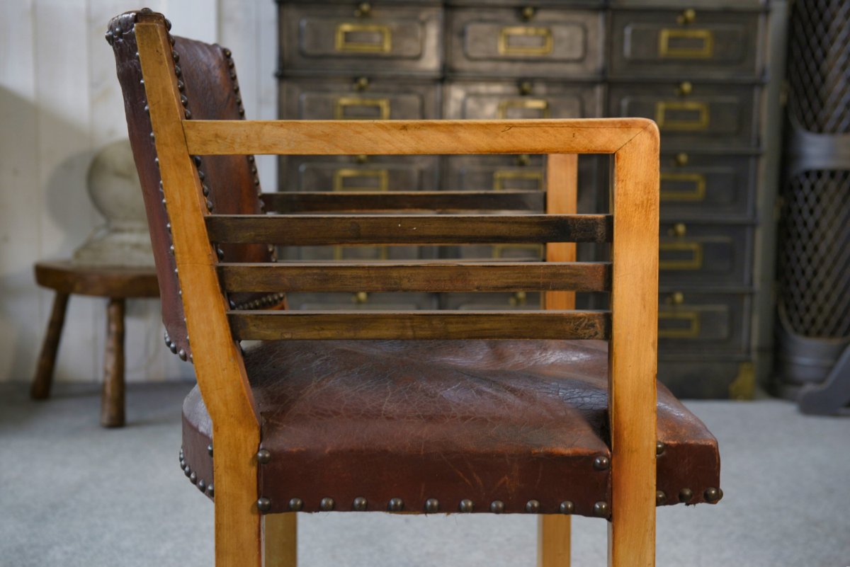 Modern Leather Armchair From The 1940s-photo-4