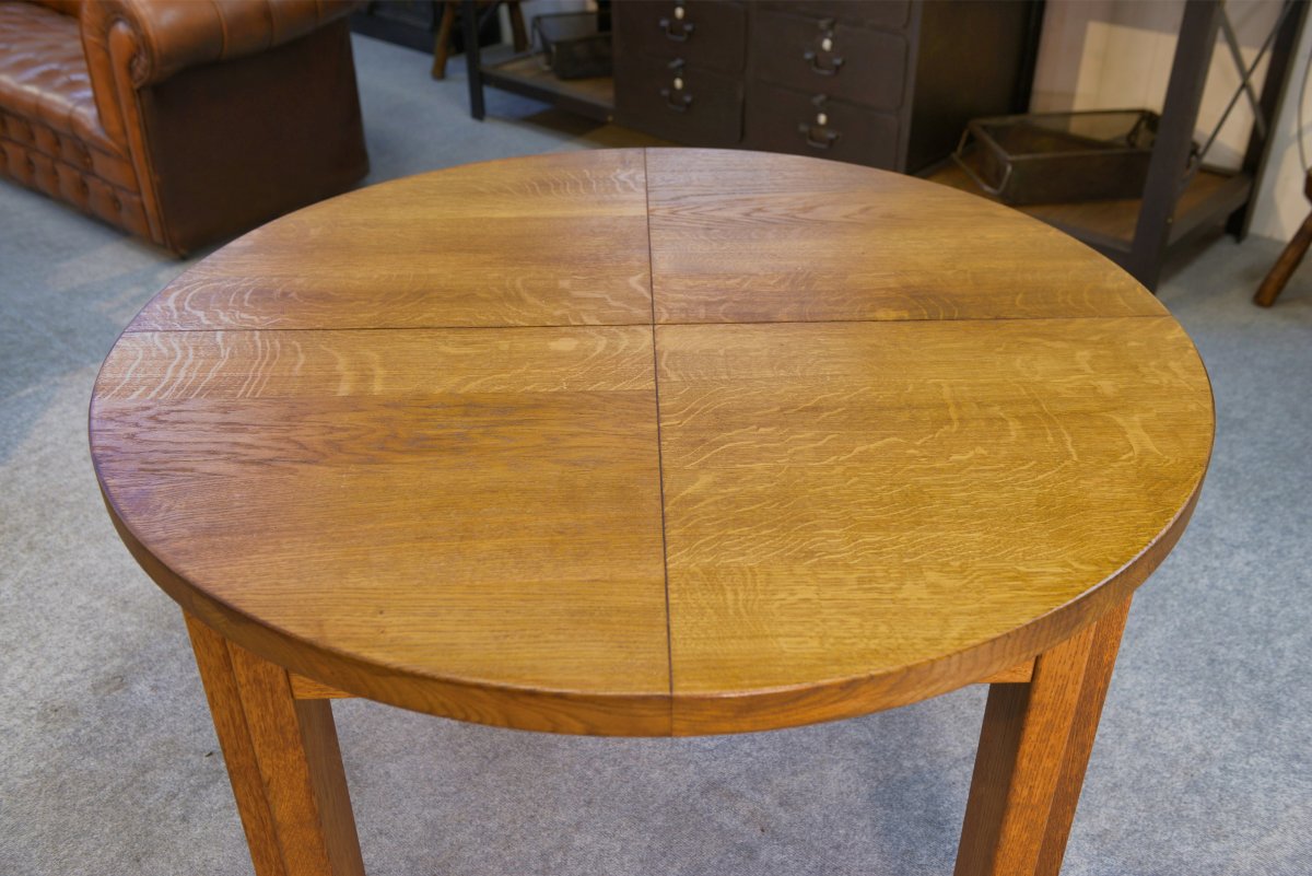 Round Solid Oak Table By Maison Regain 1970s-photo-3